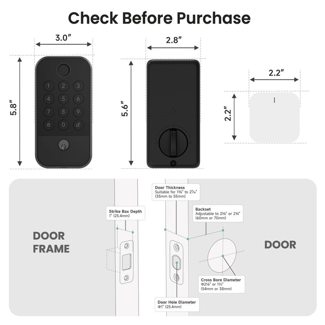 Smart WiFi & Bluetooth Door Lock – 5-in-1 Keyless Entry with Fingerprint, Keypad Code, App Control & Mechanical Keys – Auto-Lock Security, Black
