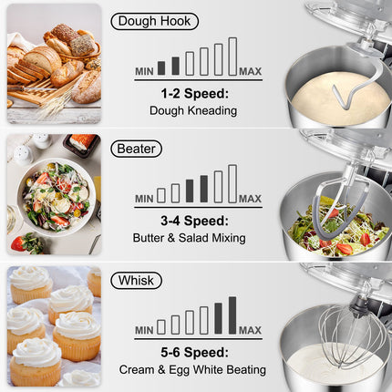 Professional Dough Mixer Machine – 7.4 Quart High Capacity Stand Mixer – 6-Speeds & LCD Timing Control – Includes Dough Hook, Whisk & Beater