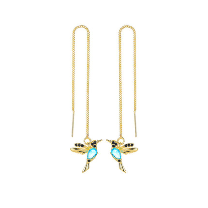 Long Hummingbird Drop Earrings in Three Metal-Tone Colors
