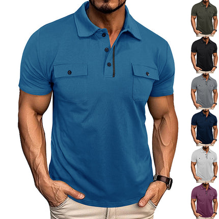 Men's Premium Summer Lapel Polo Shirt – Breathable Short Sleeve Button-Down Top with Chest Pocket – Versatile Outdoor & Casual Fashion