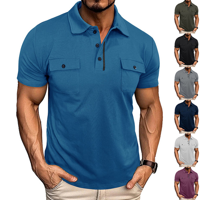 Men's Premium Summer Lapel Polo Shirt – Breathable Short Sleeve Button-Down Top with Chest Pocket – Versatile Outdoor & Casual Fashion