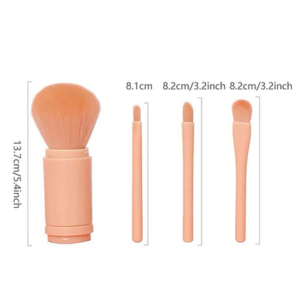 4-in-1 Portable Makeup Brush Set – Compact Multi-Functional Beauty Brushes with Protective Caps for Travel & Touch-Ups