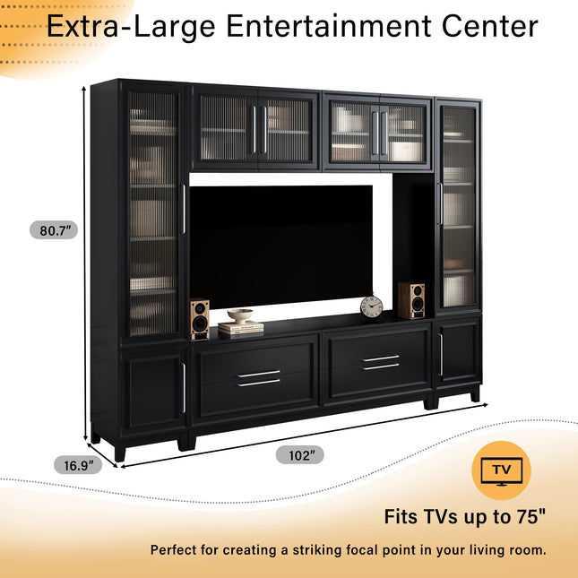 Extra-Wide 102" TV Stand & Entertainment Unit – Minimalist Media Center for 75-Inch TVs – Modern Storage Console with Drawers & Tempered Glass