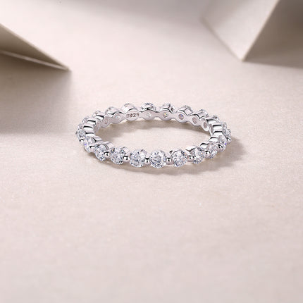 Full Eternity Moissanite Ring – 925 Sterling Silver Radiant Band – Sparkling D-Color Lab Diamond Alternative Jewelry