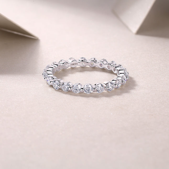 Full Eternity Moissanite Ring – 925 Sterling Silver Radiant Band – Sparkling D-Color Lab Diamond Alternative Jewelry