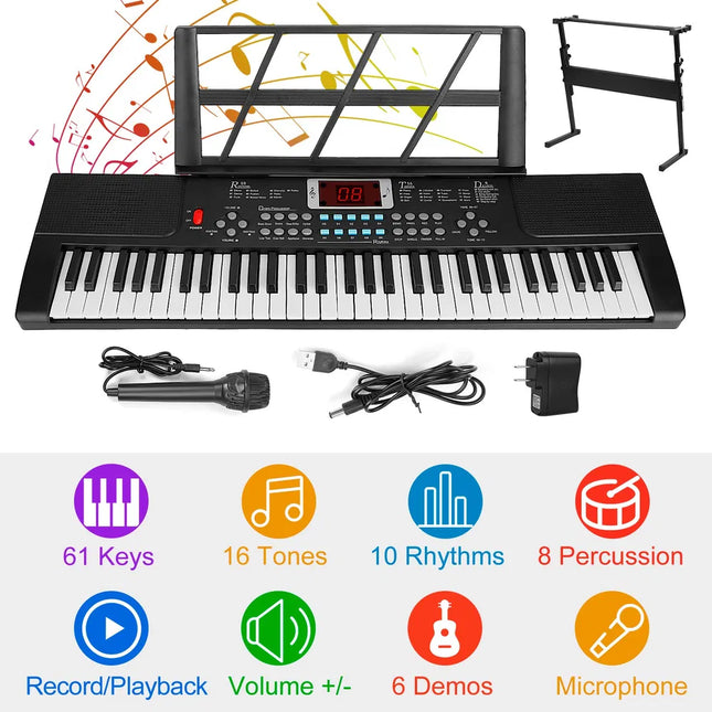 61-Key Digital Electronic Keyboard with Adjustable Stand & Microphone – Full Music Station for Kids & Beginners – Portable Electric Piano Set