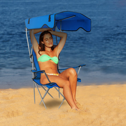 Heavy-Duty Ocean Blue Camping Chair with Canopy – 330lbs Capacity Folding Chair – Sunshade & Rain Shelter for Beach, Fishing & Patio