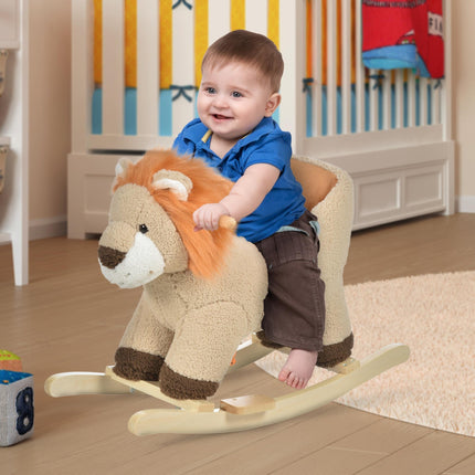 Plush Baby Rocking Lion with Sound – Wooden Rocking Animal with Safety Seat Belt – Interactive Toddler Rocker for 18-36 Months