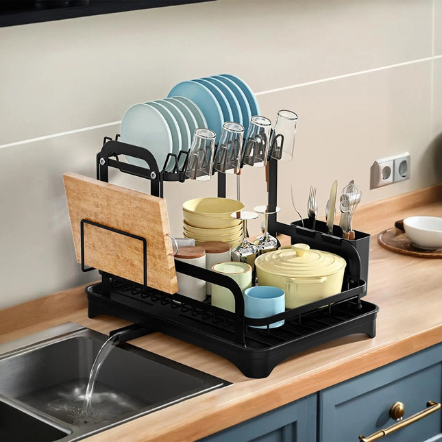 All-in-One 2-Tier Kitchen Dish Drainer – Multi-Functional Storage Rack for Bowls, Plates & Chopping Boards