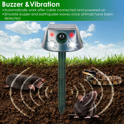 Solar & Type-C Rechargeable Animal Repeller – 3 Modes: Ultrasonic, Buzzer & Vibration – IP66 Waterproof Pest Deterrent for Garden & Farm