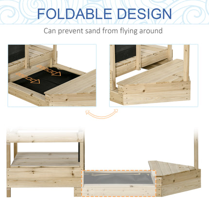 Kids Wooden Sandbox with Cover and Bench Seats – Outdoor Children’s Sand Pit with Foldable Lid – Weather-Resistant Backyard Play Center