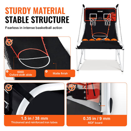 Foldable Dual Shot Basketball Arcade Game – 2-Player Indoor Hoop Set with 5 Balls & 8 Game Modes – Electronic Scoreboard for Kids & Adults