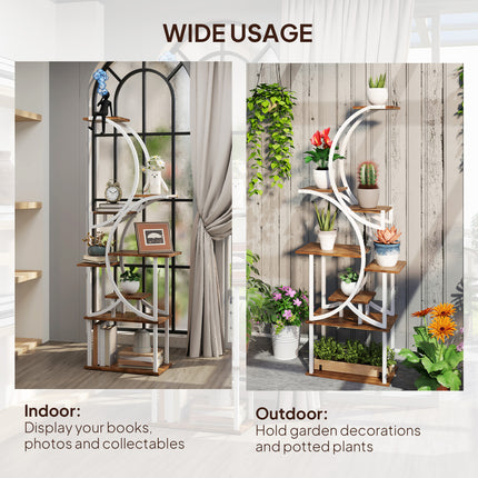 62" Tall 8-Tier Wooden Plant Stand – Large Capacity Multi-Level Flower Shelf – Carbonized Wood Display Rack for Indoor Garden