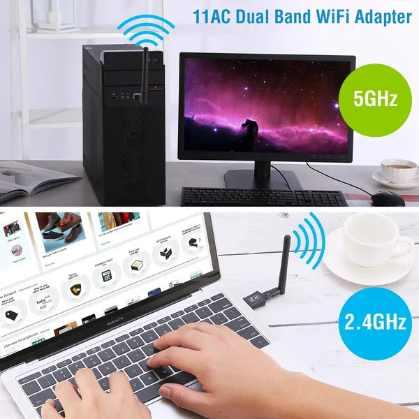 AC600 Dual Band USB WiFi Adapter - 5G/2.4G Wireless Network Dongle with 2dBi External Antenna - High-Speed 802.11ac Wi-Fi Receiver for PC Desktop & Laptop