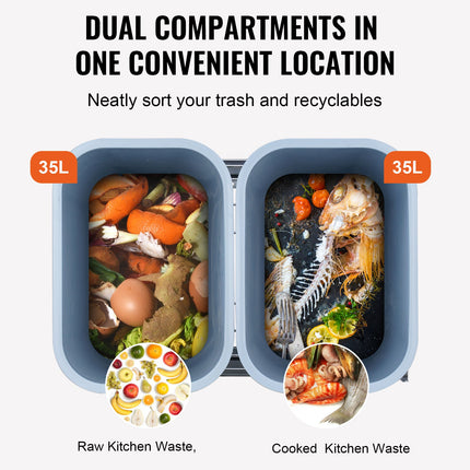 Dual Pull-Out Trash Can for Kitchen Cabinet – 2x35L Double Waste Bins – Heavy Duty Under-Mount Slide System with 110 lbs Capacity