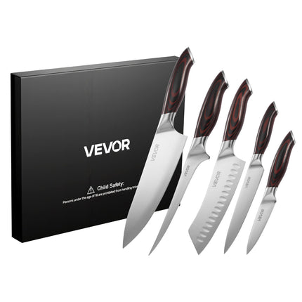 5-Piece Professional Kitchen Knife Set – High-Carbon Stainless Steel – Ultra-Durable Crack-Resistant Handles for Precise Cutting