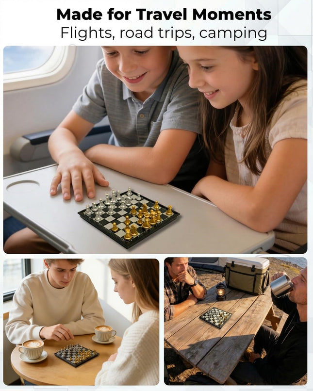 Magnetic Travel Chess Set – 9.8-Inch Folding Portable Board Game with Gold & Silver Pieces for Kids, Adults & Beginners