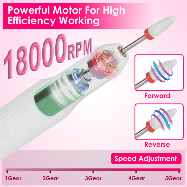 LuxeNail™ Portable E-File System – Integrated UV Dryer Base & Rechargeable Professional Drill
