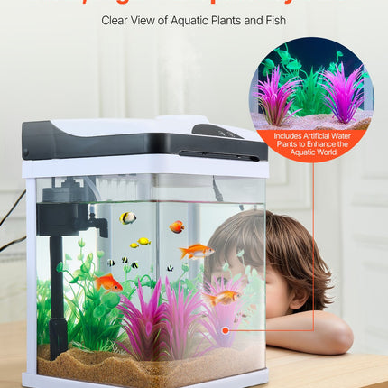 2 Gallon Smart Square Glass Aquarium Kit – 7-Color Integrated LED Lighting – Self-Cleaning Desktop Fish Tank with High-Clarity Glass