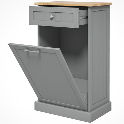 Modern Gray Tilt-Out Trash Can Cabinet – 10 Gallon Hidden Garbage Holder with Drawer – Stylish Wooden Kitchen Waste Bin Cupboard in Grey