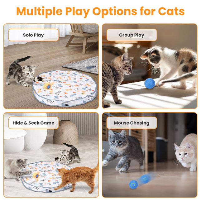 Smart Interactive Cat Ball Toy – Rechargeable Motion-Activated Rolling Ball with Pouch – Hide-and-Seek Mouse Catching Game for Indoor Cats