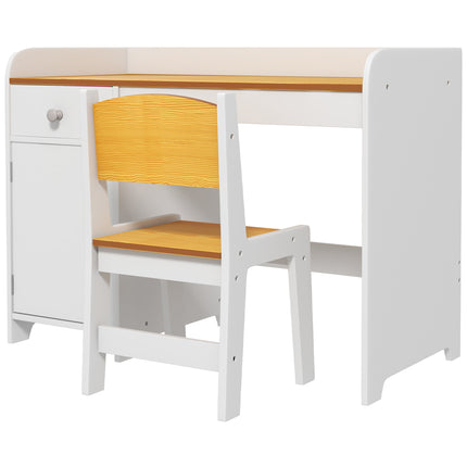 Kids' Study Desk and Chair Set with Built-in Bookshelf – Children's Writing Table with Storage Drawers – Ergonomic Student Workstation, White