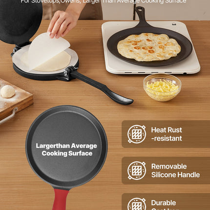 10-Inch Heavy Duty Cast Iron Tortilla Press – Professional Dough Maker for Tortillas, Chapatis, Rotis & Tacos – Pre-Seasoned