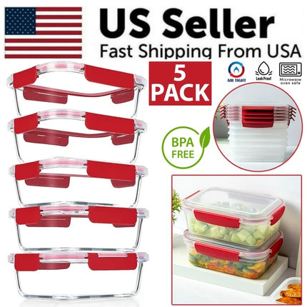 5-Pack Stackable Food Storage Containers – Airtight Leakproof Set with Snap-Lock Lids – BPA-Free Meal Prep Bins