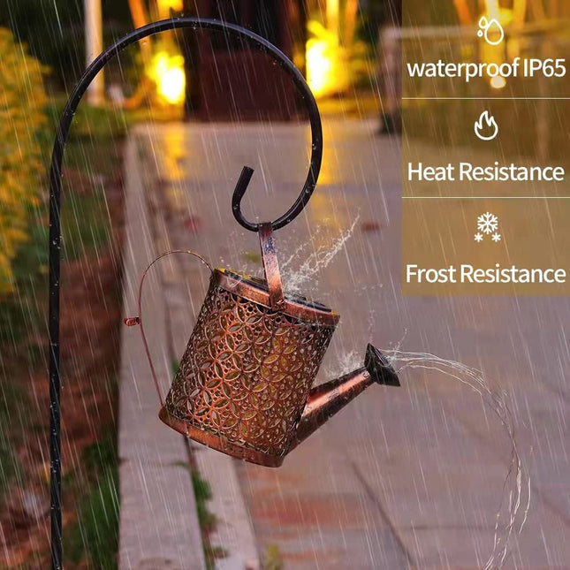 Solar Watering Can Lights with Cascading Fairy Lights – Waterproof Decorative Metal Garden Art – Outdoor Hanging Star Shower Lights for Yard, Patio & Pathway