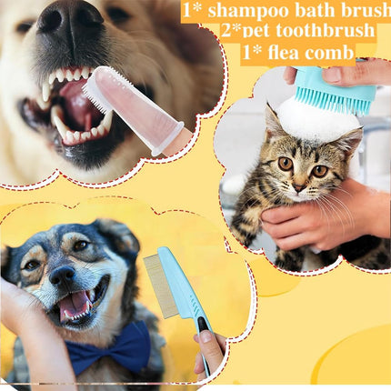 7-in-1 Professional Pet Grooming Kit – Self-Cleaning Slicker Brush, Nail Clipper, Bath Brush & Flea Comb Set – All-in-One Grooming Supplies for Dogs & Cats