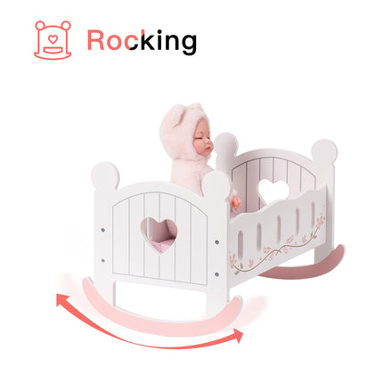 Robotime 2-in-1 Wooden Doll Cradle – Reversible Rocking Crib & Bed for 18-Inch Dolls – Premium Pretend Play Doll Furniture