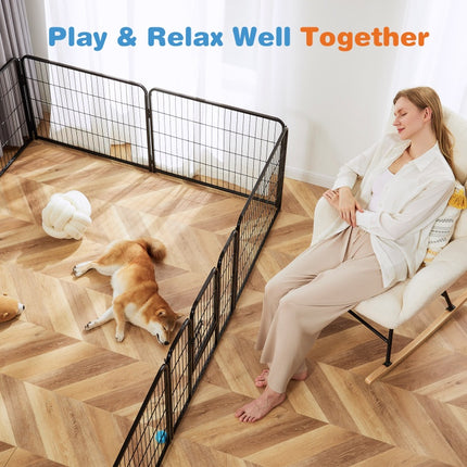 Heavy Duty Metal Dog Playpen – Indoor/Outdoor Pet Exercise Fence with Door – Modular Foldable Puppy Pen for Small, Medium & Large Dogs