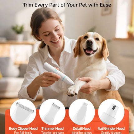 4-in-1 Professional Dog Grooming Kit – Low Noise Rechargeable Pet Shaver – Cordless Hair Trimmers with 4 Detachable Blades & 6 Guide Combs