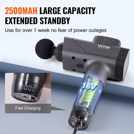 VEVOR Professional Deep Tissue Massage Gun – 16V High-Torque Percussion Massager – 6 Heads & 8 Speeds – Powerful Recovery Tool for Athletes