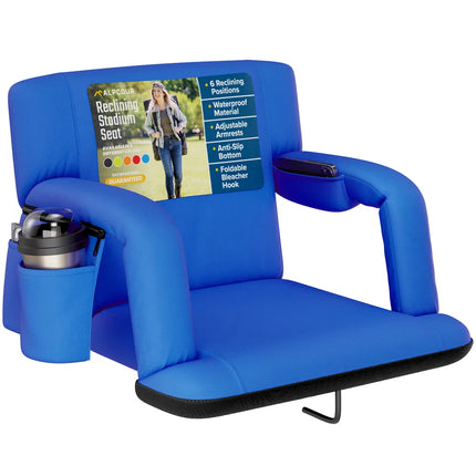 Reclining Stadium Seat with Armrests – Waterproof Foldable Bleacher Chair for Sports Games & Camping