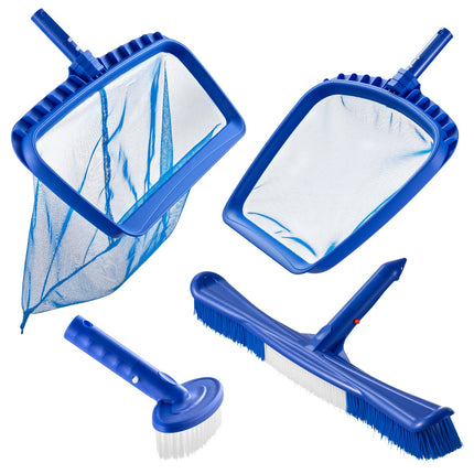 Complete Swimming Pool Cleaning Kit – Heavy Duty Leaf Skimmer Net, Deep Bag Rake & 2 Interchangeable Brush Heads – Professional Maintenance Set for Pools, Spas & Ponds