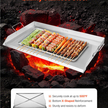 36x22" Jumbo Stainless Steel Flat Top Griddle – Universal BBQ Grill Pan for Large Events – Built-in Grease Well