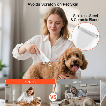 4-in-1 Professional Dog Grooming Kit – Low Noise Rechargeable Pet Shaver – Cordless Hair Trimmers with 4 Detachable Blades & 6 Guide Combs