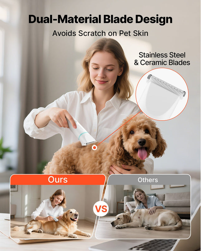 4-in-1 Professional Dog Grooming Kit – Low Noise Rechargeable Pet Shaver – Cordless Hair Trimmers with 4 Detachable Blades & 6 Guide Combs