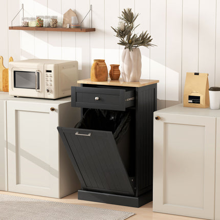 Compact Tilt-Out Trash Bin Cabinet – Single Drawer Hidden Garbage Holder – Black Wooden Recycling Cabinet for Small Kitchens & Laundry Rooms
