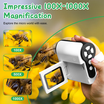 3-in-1 Digital Microscope & Telescope Camera for Kids – 1000X Zoom Handheld Microscope with LED Light – Includes 32GB Memory Card & 6 Sample Slides – STEM Science Gift