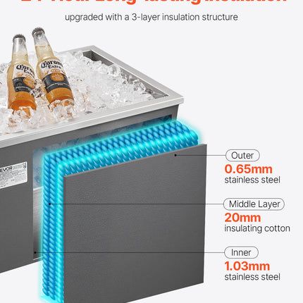 31.7 QT Drop-In Ice Chest – 20"x14"x12" Stainless Steel Ice Bin with Lid – Built-in Cooler for Outdoor Kitchen, BBQ Island & Bar