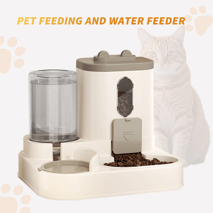 2-in-1 Automatic Cat Food Dispenser & Water Fountain – Integrated Gravity Feeder & Self-Refilling Waterer – Cute All-in-One Feeding Station
