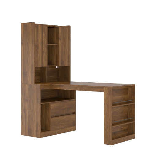 L-Shaped Computer Desk with LED Lights & Storage Drawers – Modern Corner Desk with Bookshelf – Reversible Gaming Desk & Home Office Workstation