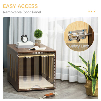 Furniture Style Dog Crate End Table – Wooden Pet Kennel with Removable Door Panel – Decorative Dog House with Foam Cushion & Safety Lock (Brown)