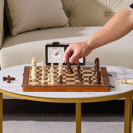 VEVOR 15" Magnetic Wooden Chess Set – 2-in-1 Chess & Checkers Combo – Folding Board with Storage Slots – Includes 2 Extra Queens – Professional Travel Set for Kids & Adults
