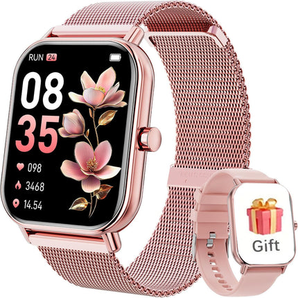 Luxury Round Screen Smartwatch – Bluetooth Call & Message Alerts – Premium Metal Band Fitness Tracker with Heart Rate & Sleep Monitor