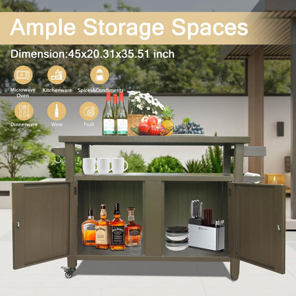 Outdoor Grill Prep Cart with Storage Cabinet and Wheels
