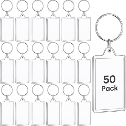 50 Pack Transparent Acrylic Photo Keychains – Blank Insert Keyrings for DIY Personalization – Durable Clear Picture Frames for Gifts & Crafts