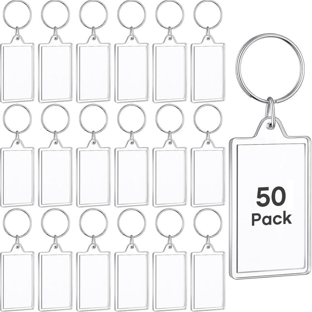 50 Pack Transparent Acrylic Photo Keychains – Blank Insert Keyrings for DIY Personalization – Durable Clear Picture Frames for Gifts & Crafts